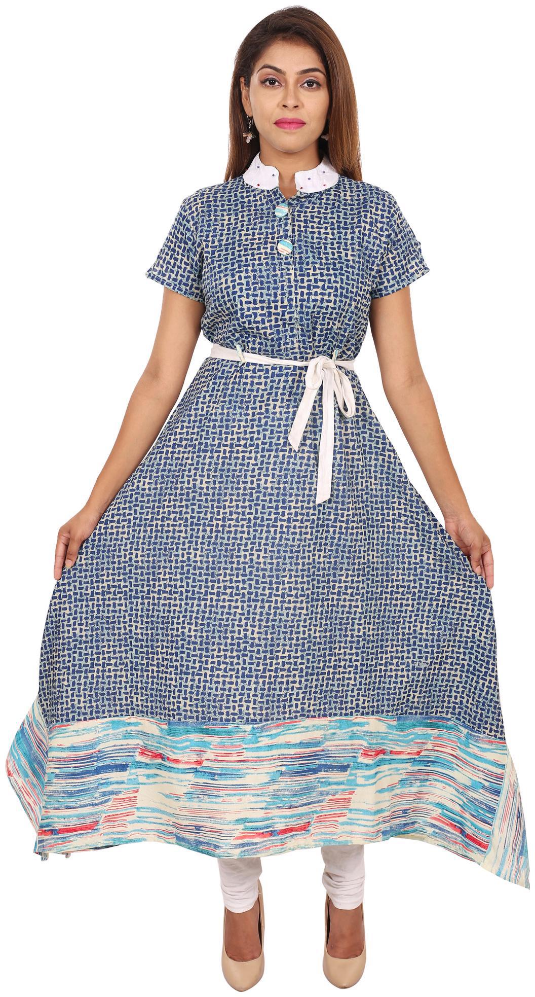 

SOOMA Women Blue Printed Assymetrical Kurti