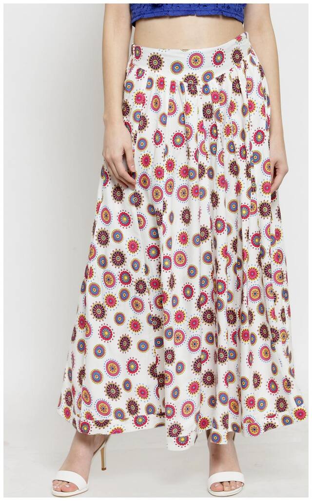 Sera Geometric Flared skirt Maxi Skirt - White