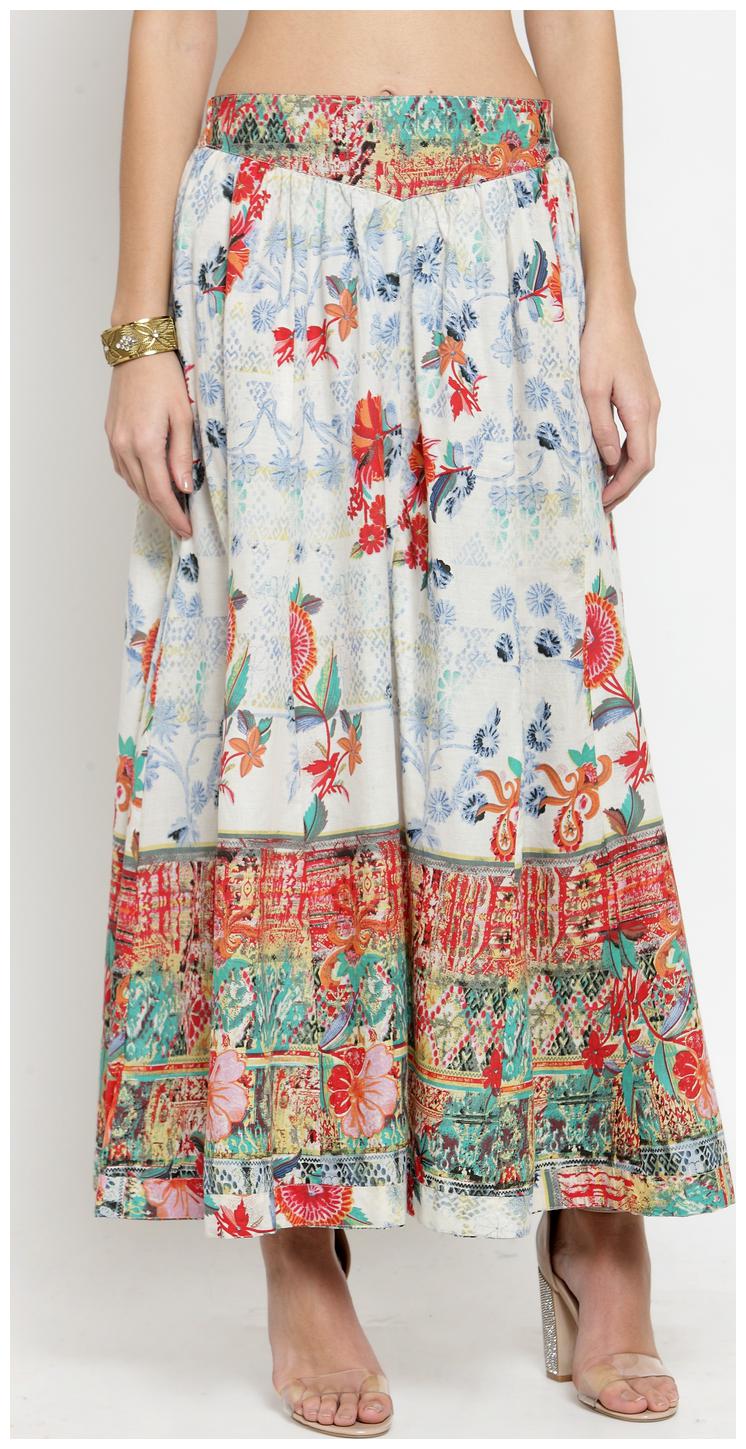 

Sera Floral Flared skirt Maxi Skirt - White