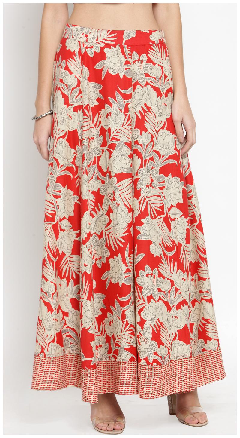 

Sera Floral Flared skirt Maxi Skirt - Red