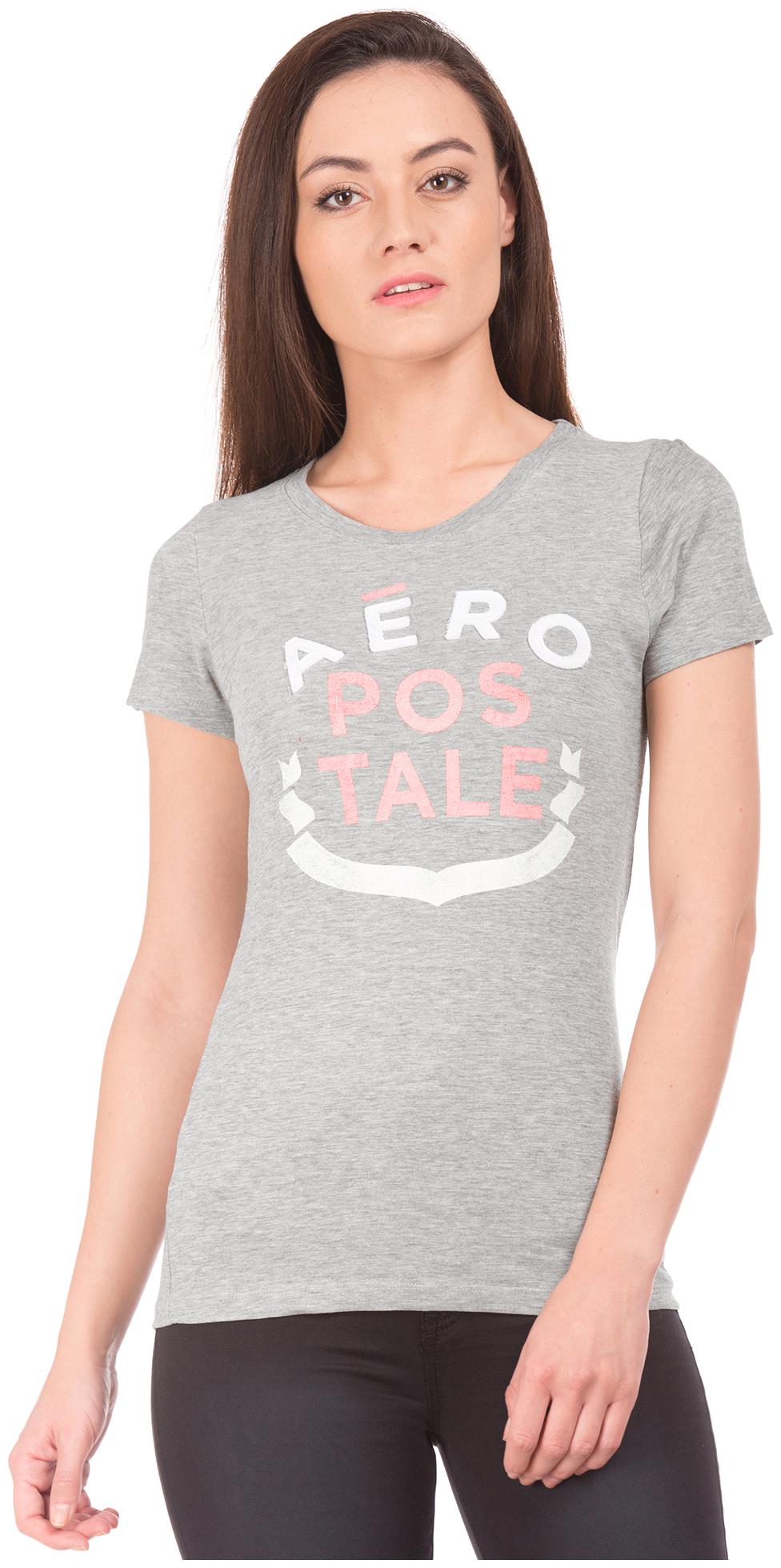 

Aeropostale Women Grey Regular fit Round neck Cotton T shirt