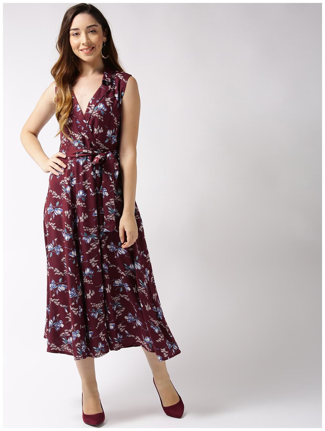 

Sera Maroon Floral Fit flare dress