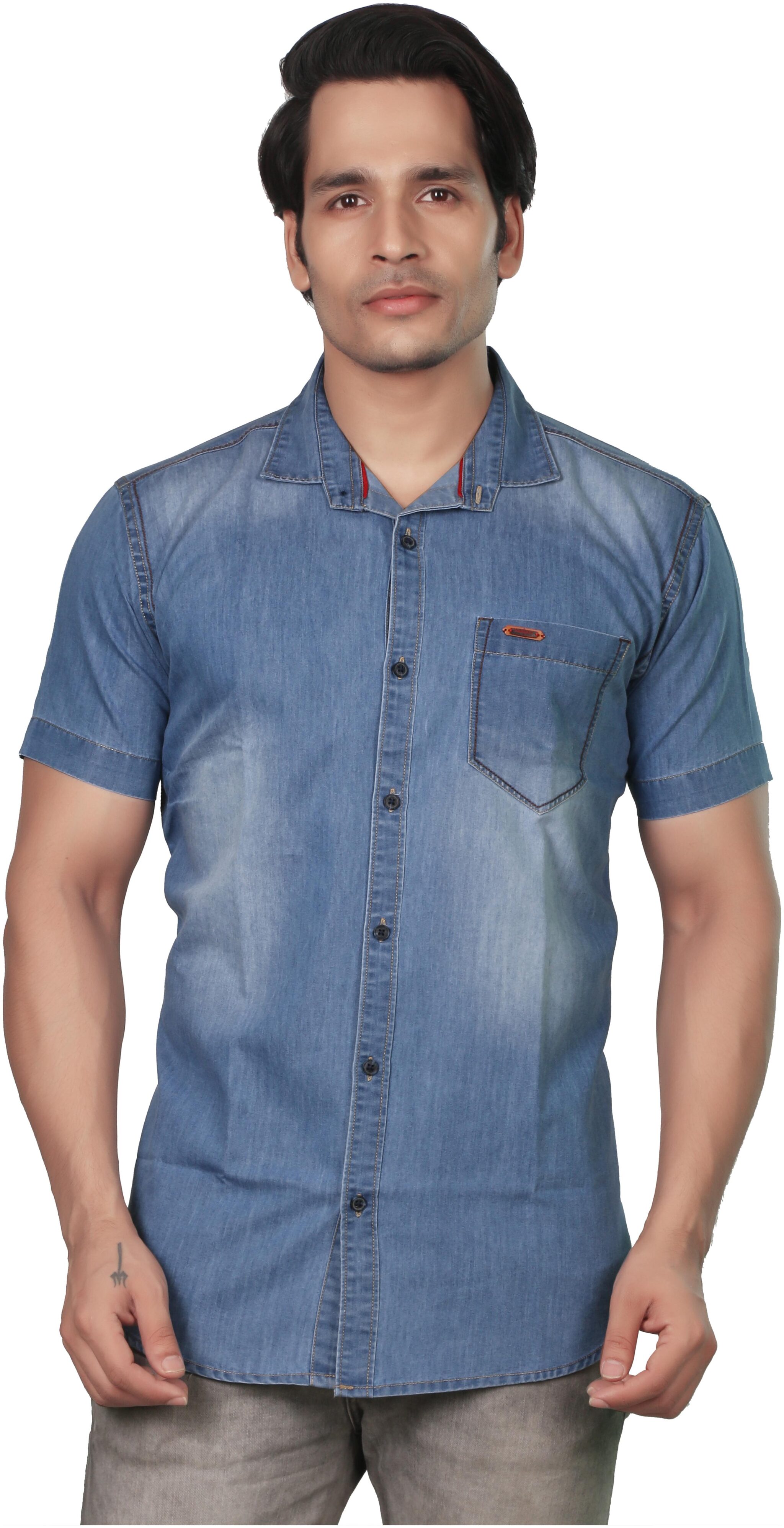 

Private Image Men Blue Solid Slim Fit Casual Shirt