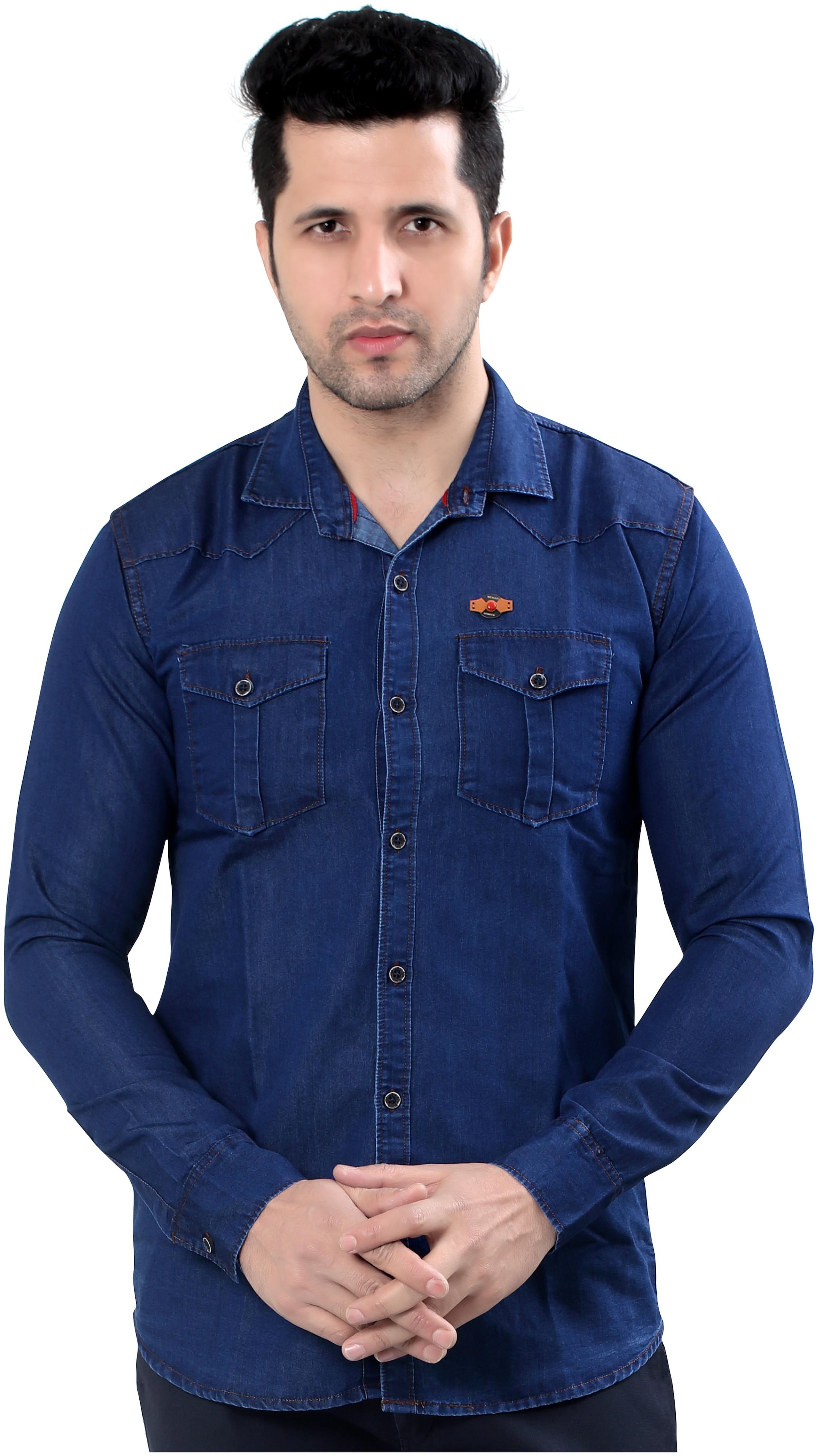 

Private Image Men Blue Solid Slim Fit Casual Shirt