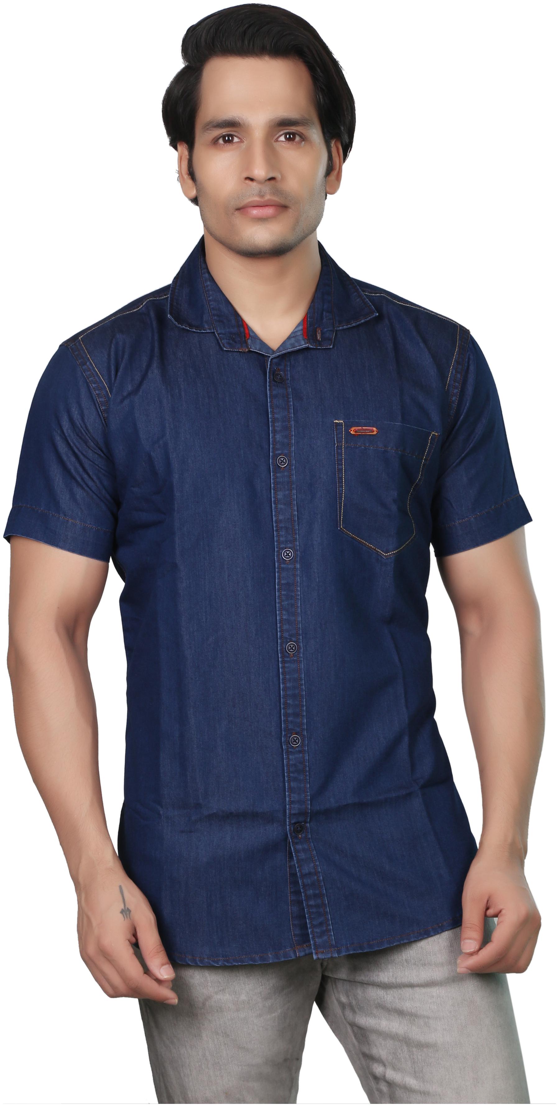 

Private Image Men Blue Solid Slim Fit Casual Shirt