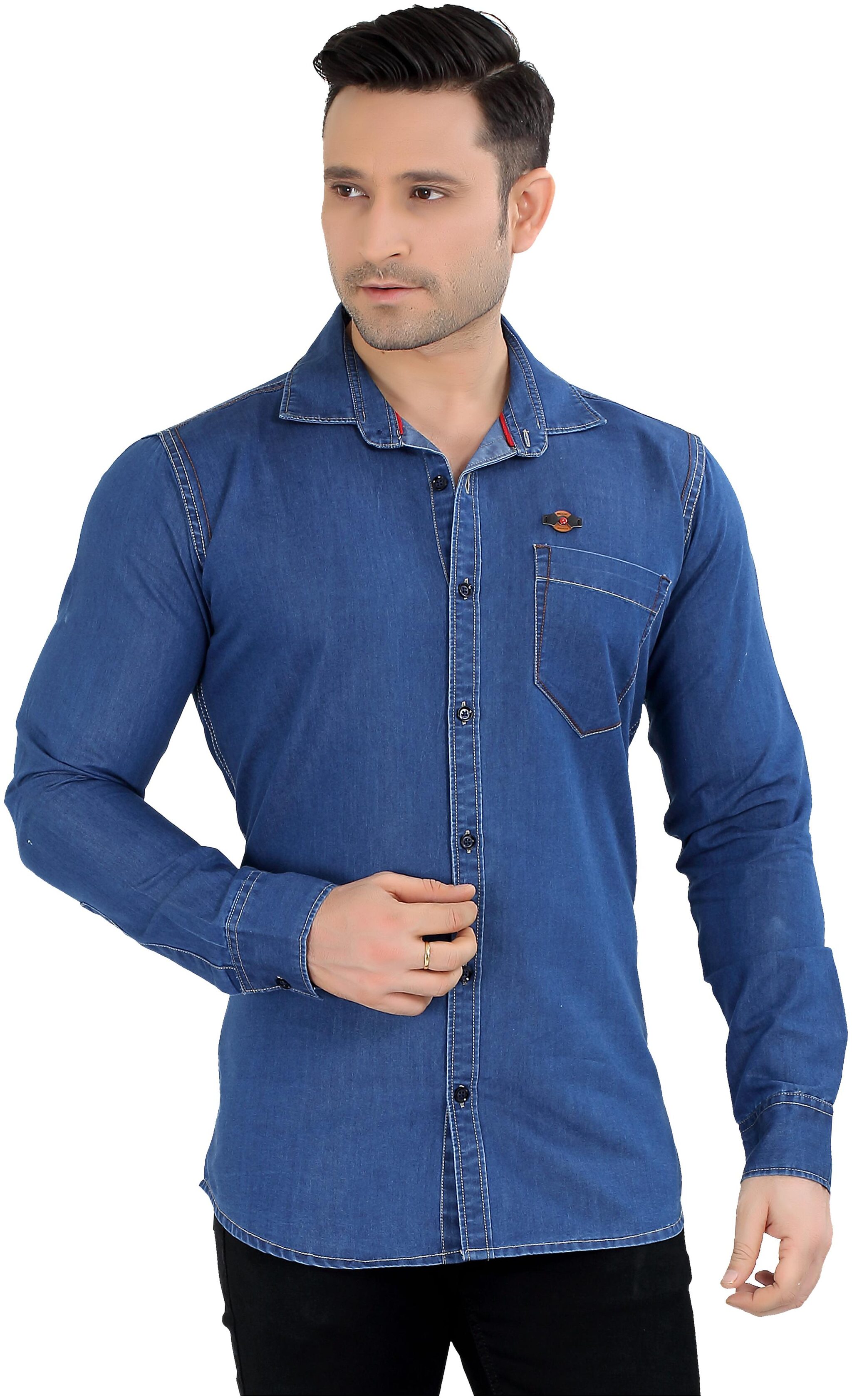 

Private Image Men Blue Solid Slim Fit Casual Shirt