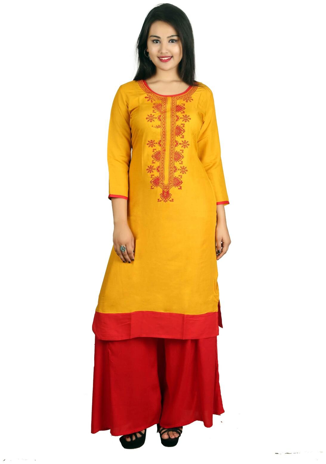 

Priya collection Women Orange Solid Straight Kurta With Palazzo