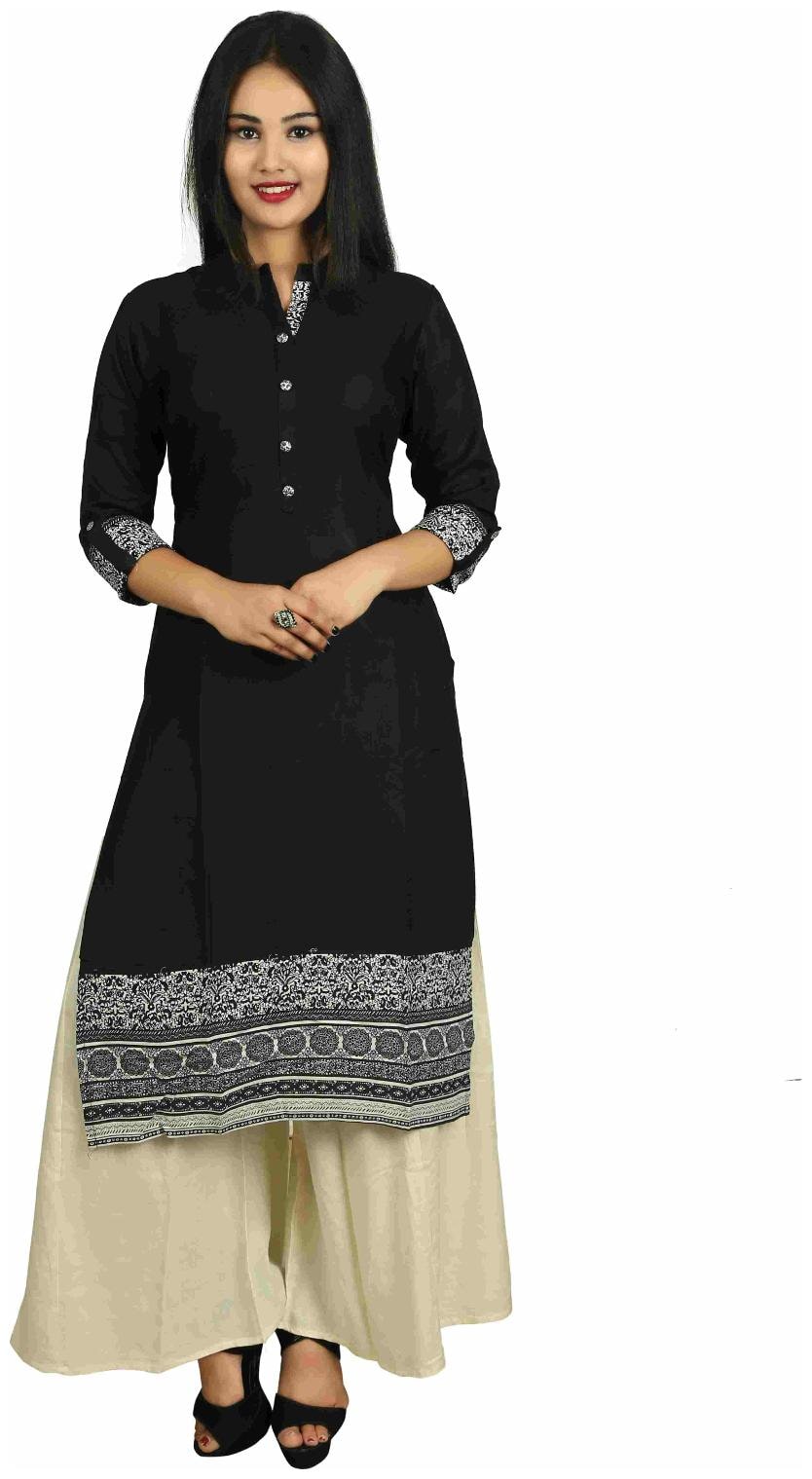 

Priya collection Women Black Solid Straight Kurta With Palazzo