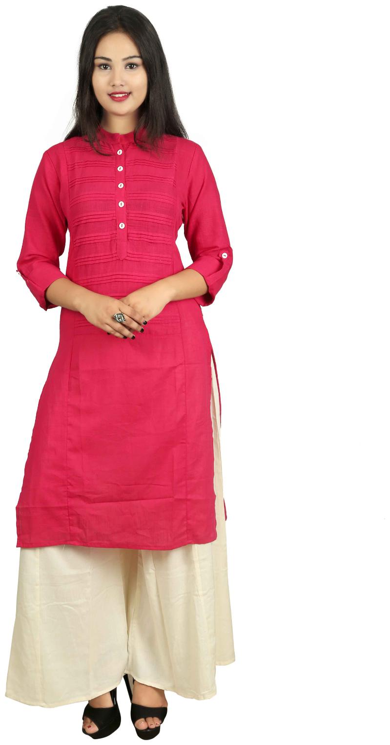 

Priya collection Women Pink Solid Straight Kurta With Palazzo