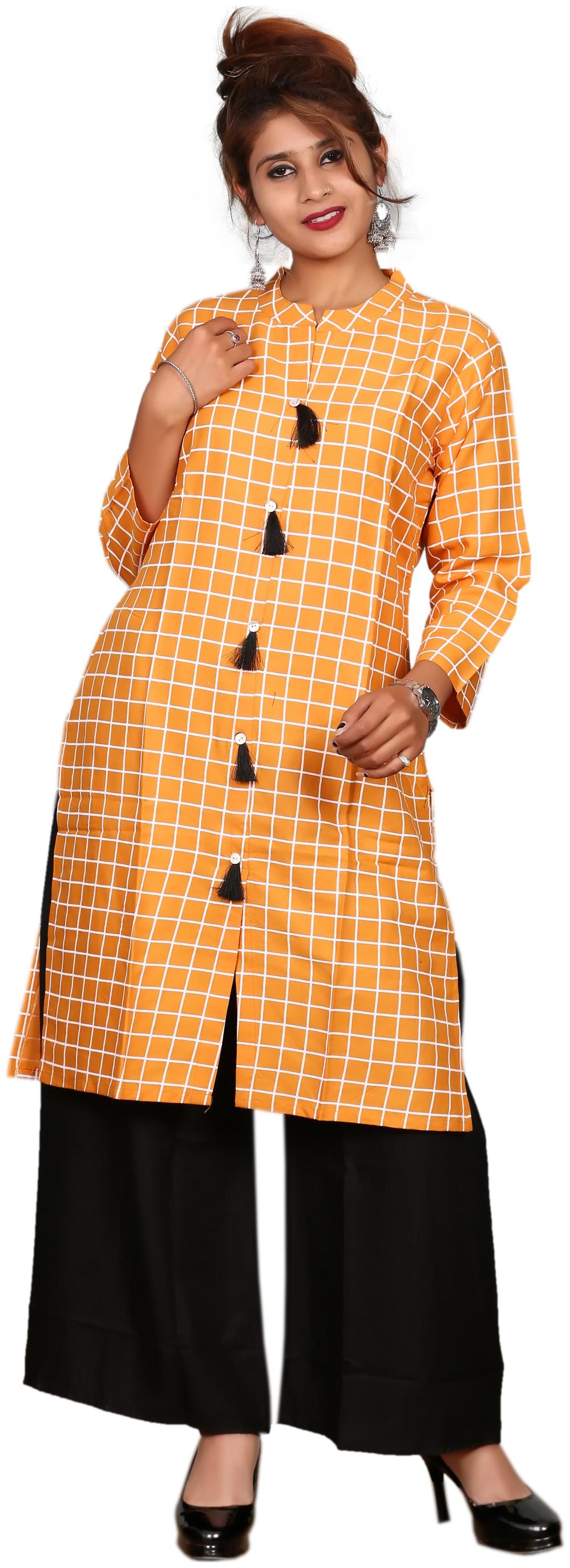 

Priya Women s Rayon Mustered Check Kurti with Palazzo