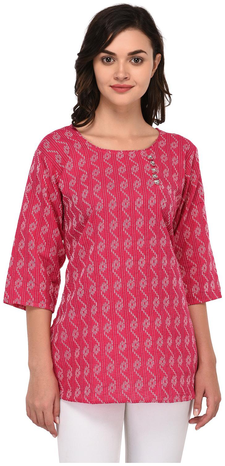 

Priya communication Women Self design Regular tunic - Pink