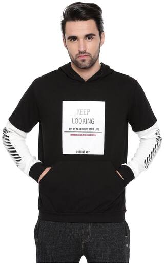 Proline Men Black Hooded Sweatshirt