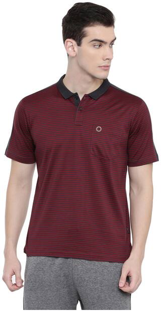 Proline Cotton Polo Neck Striped Men T-shirt - Red