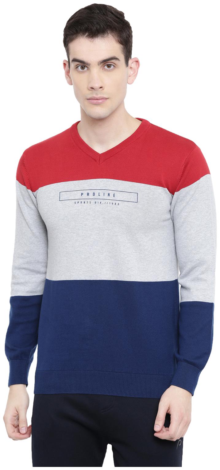 

Proline Cotton Colorblocked Men Pullover - Blue