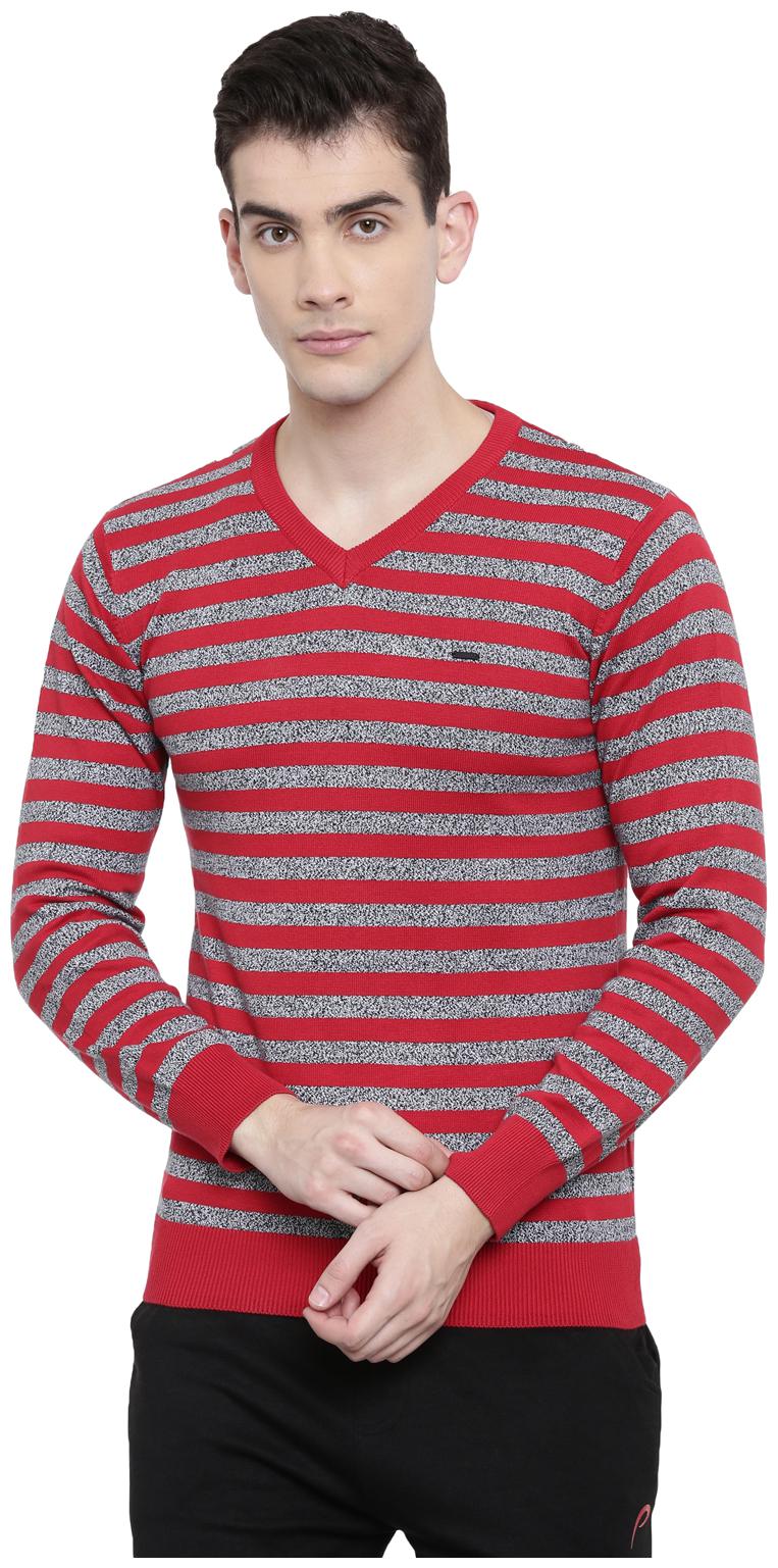 

Proline Cotton Striped Men Pullover - Red Grey