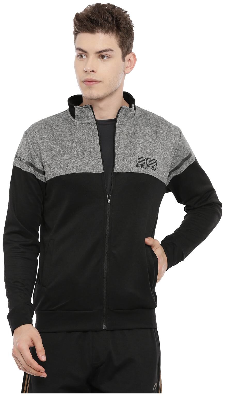 

Proline Men Black Grey High neck Sweatshirt