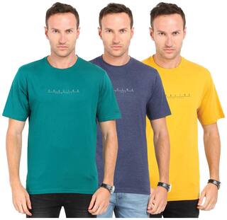 Proline Deep Lake Green/Navy Marl/Mustard Crew Neck Short Sleeve Solid Cotton Pack of 3 Tee Shirt