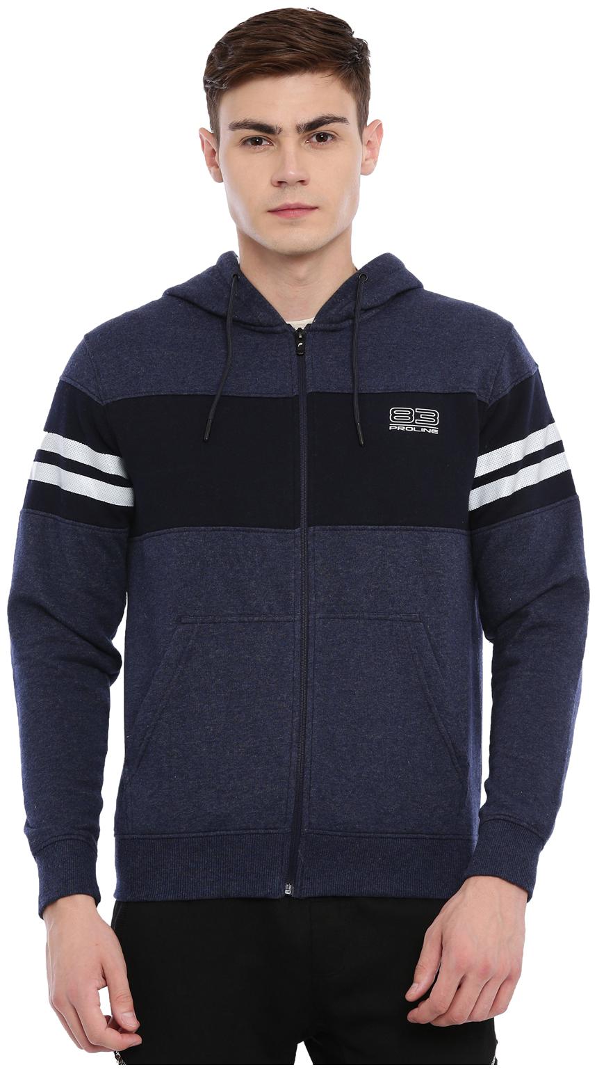 

Proline Men Grey Blue Hooded Sweatshirt