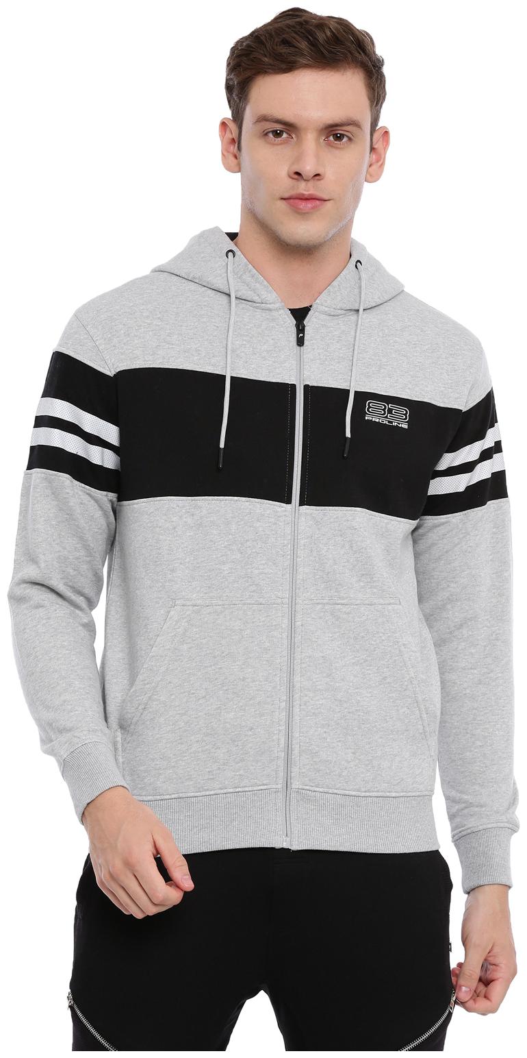 

Proline Men Grey Black Hooded Sweatshirt