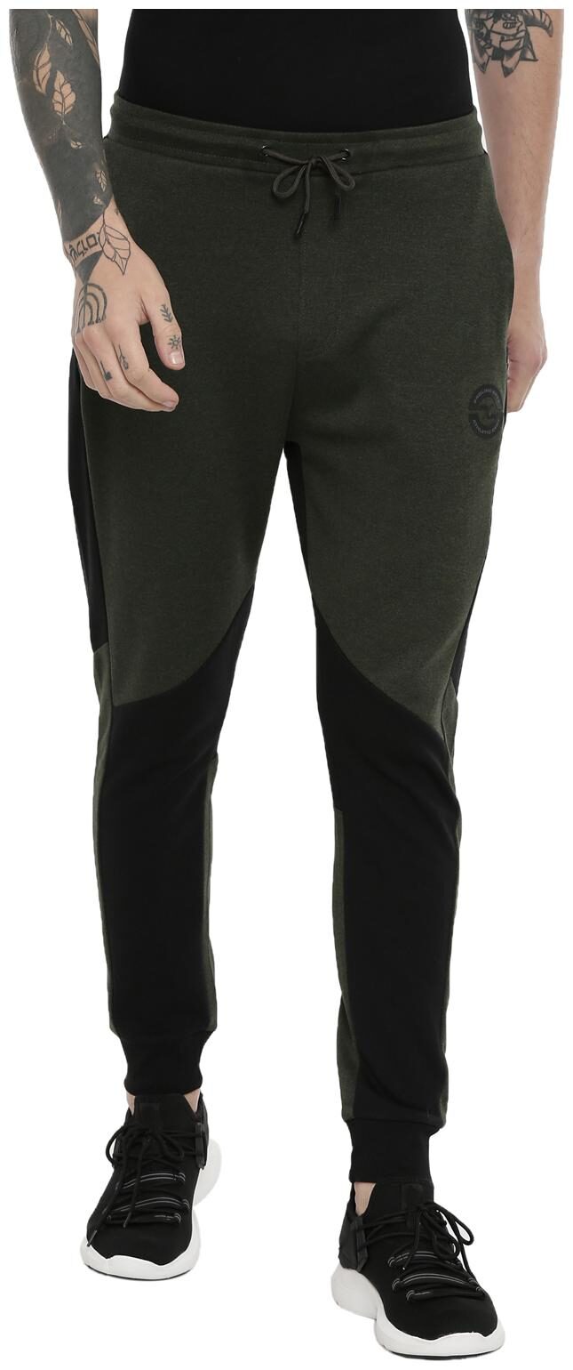 

Proline Men Cotton Colourblocked Joggers Green Black