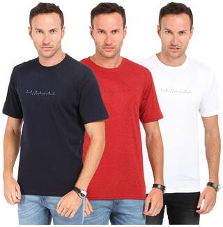 Proline Navy/Red Marl/White Crew Neck Short Sleeve Solid Cotton Pack of 3 Tee Shirt
