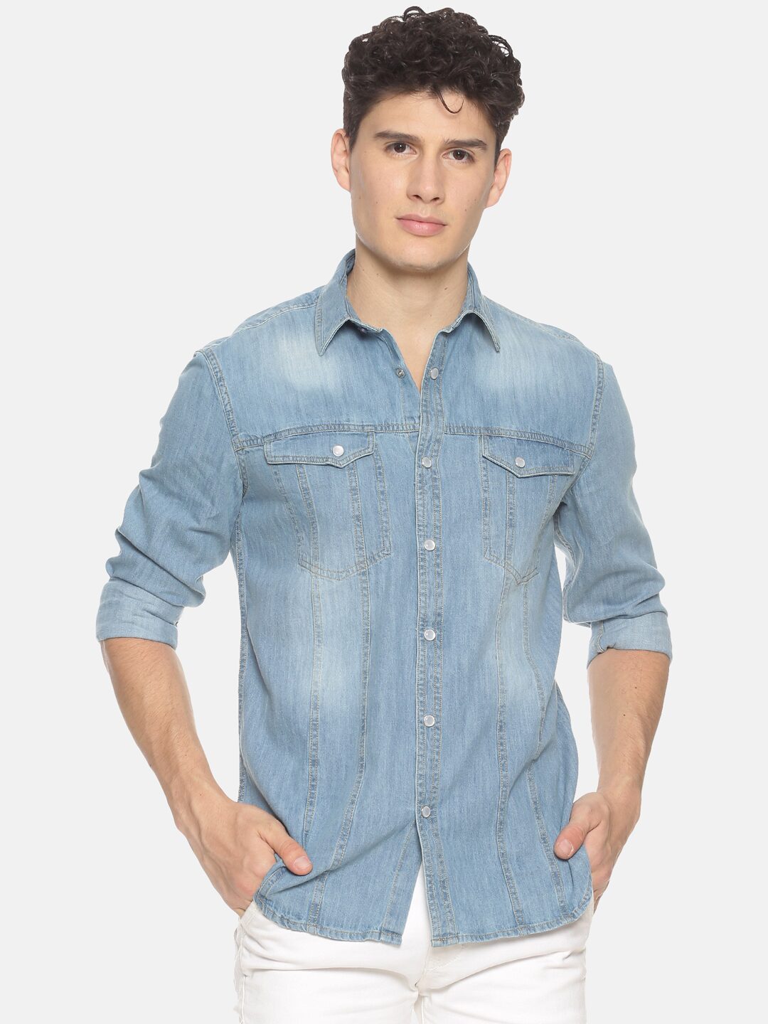 

Prototype Men Blue Solid Slim Fit Casual Shirt