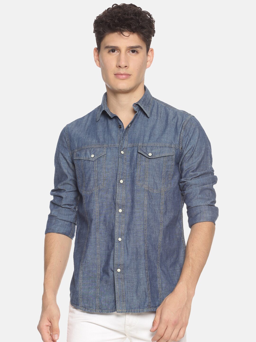 

Prototype Men Blue Solid Slim Fit Casual Shirt