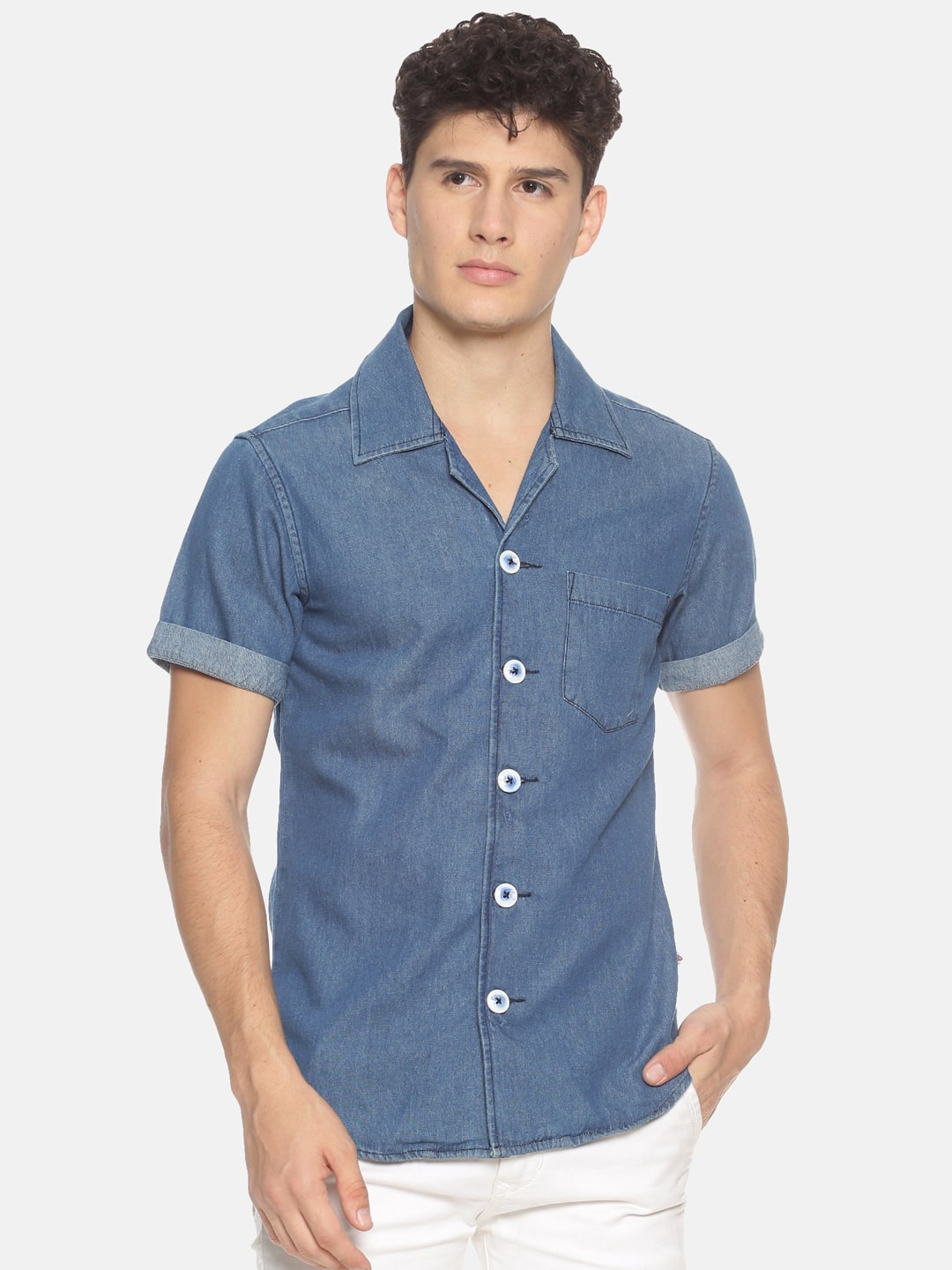 

Prototype Men Blue Solid Slim Fit Casual Shirt