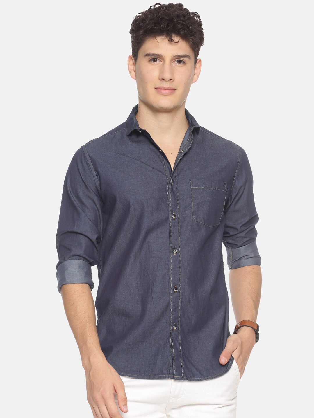 

Prototype Men Blue Solid Slim Fit Casual Shirt