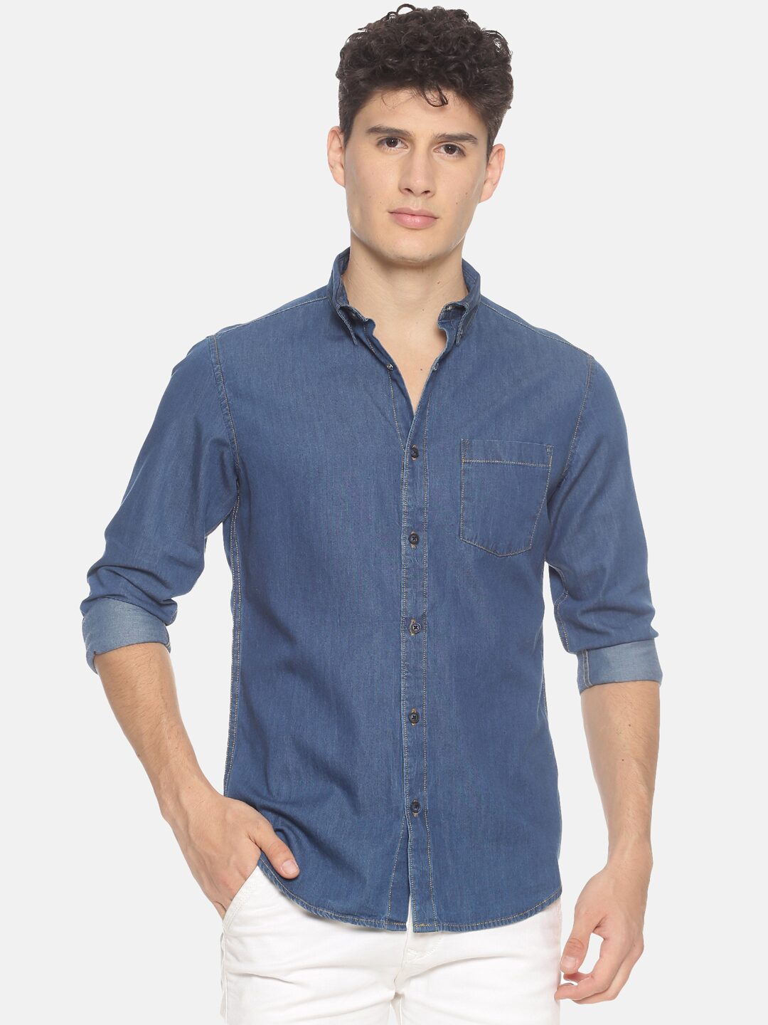 

Prototype Men Blue Solid Slim Fit Casual Shirt