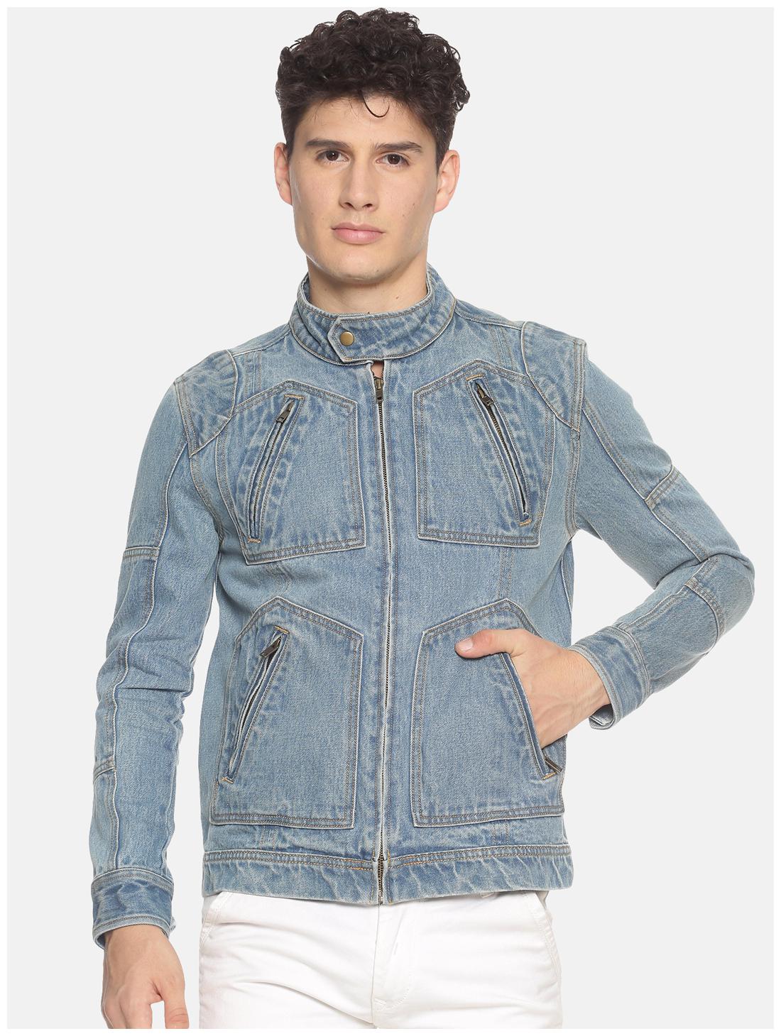 

Prototype Men Blue Solid Biker jacket