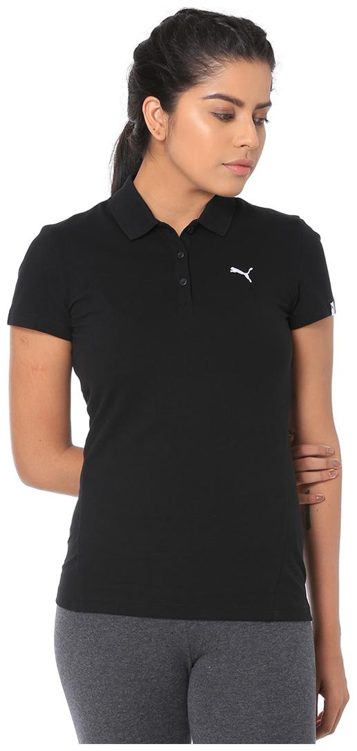 

Puma Women Black Regular fit Classic collar Cotton T shirt