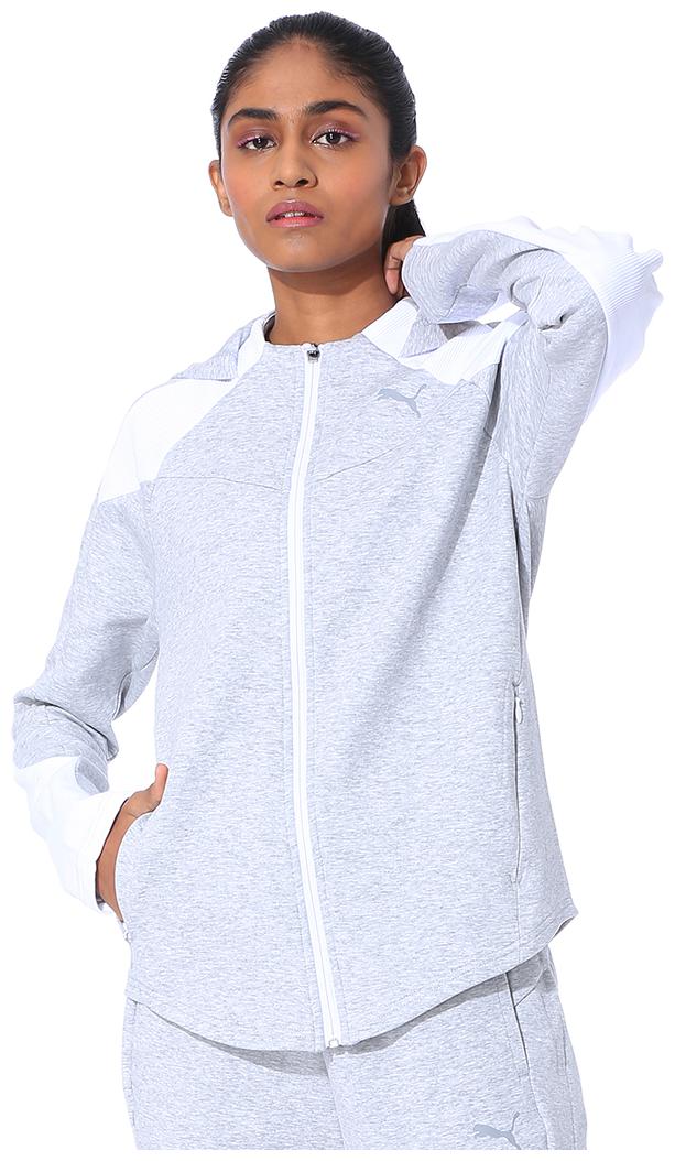 

Puma Women Striped Regular Jacket - Grey