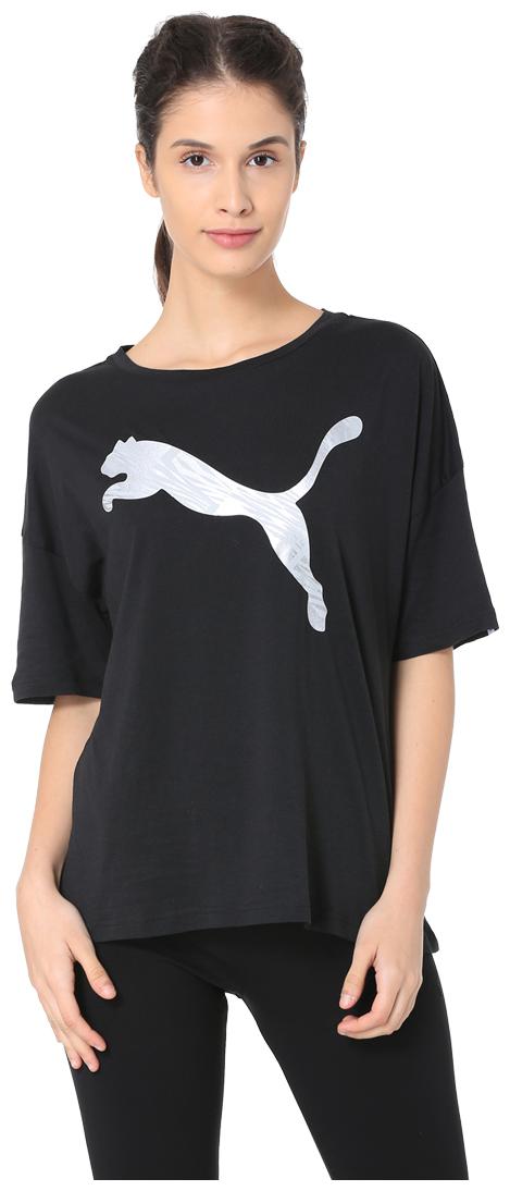 

Puma Women Black Regular fit Round neck Cotton T shirt