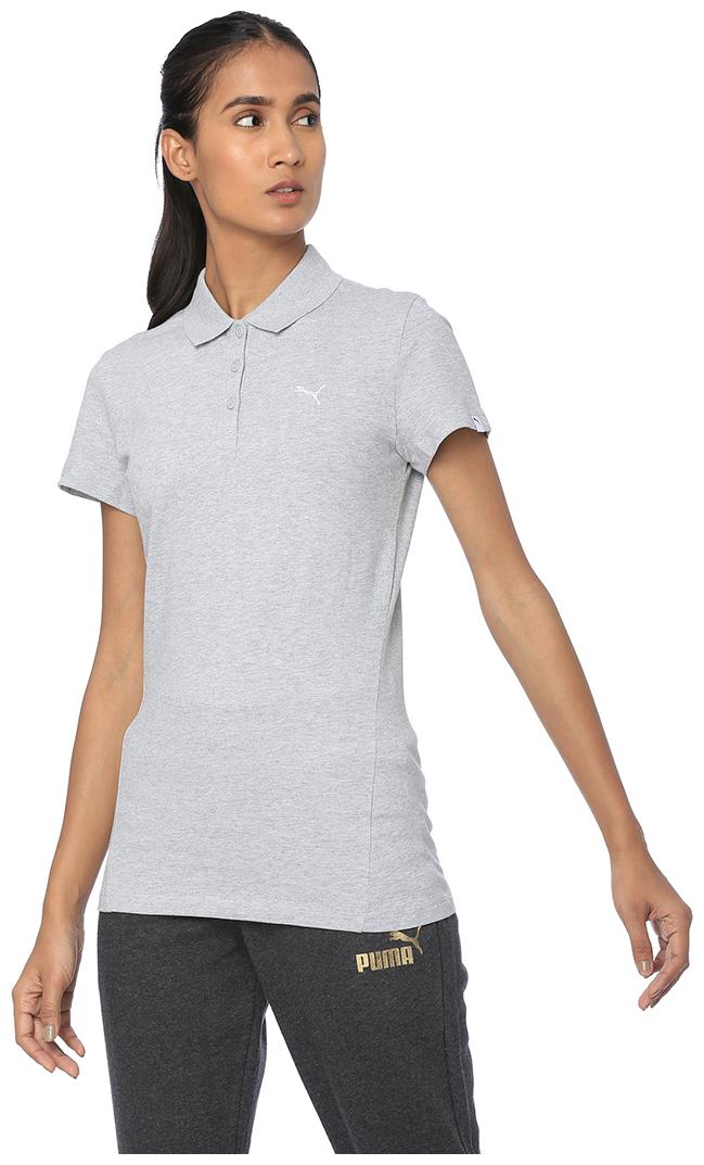 

Puma Women Grey Regular fit Polo neck Cotton T shirt