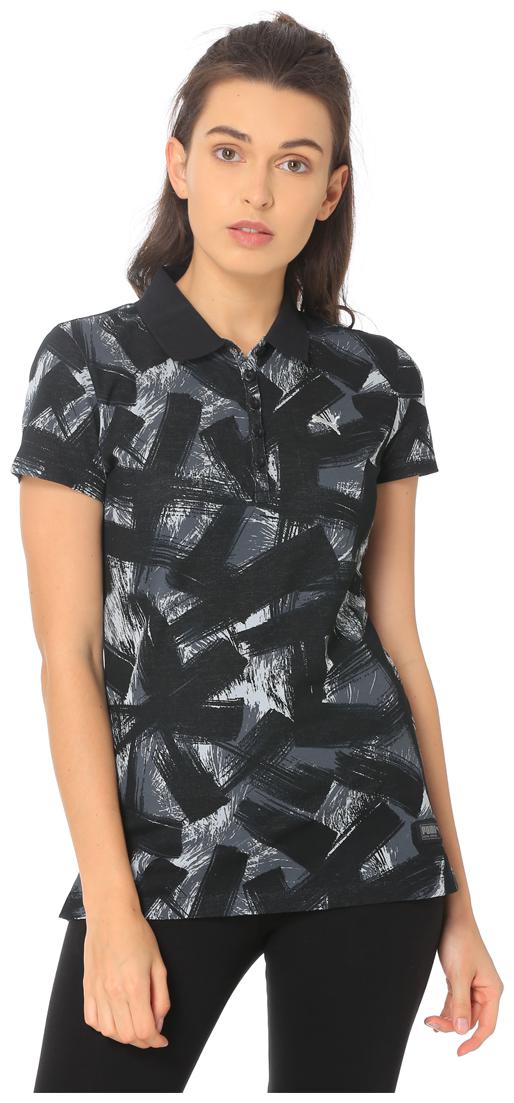 

Puma Women Black Regular fit Polo neck Cotton T shirt