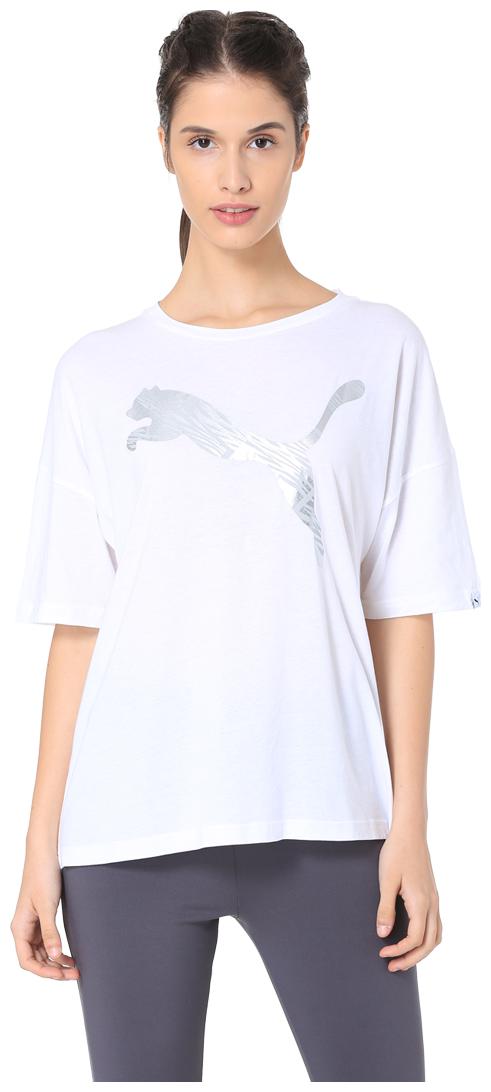 

Puma Women White Regular fit Round neck Cotton T shirt