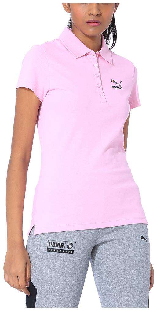 

Puma Women Pink Regular fit Polo neck Cotton T shirt
