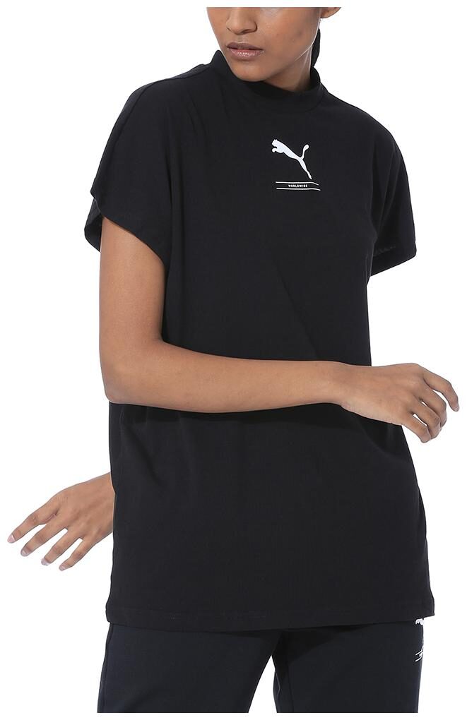 

Puma Women Black Regular fit Round neck Cotton T shirt