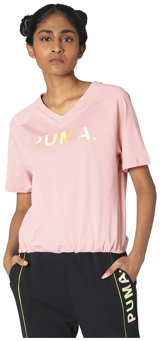 

Puma Women Pink Regular fit V neck Cotton T shirt
