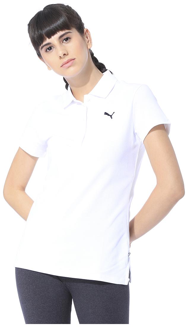 

Puma Women White Regular fit Polo neck Cotton T shirt
