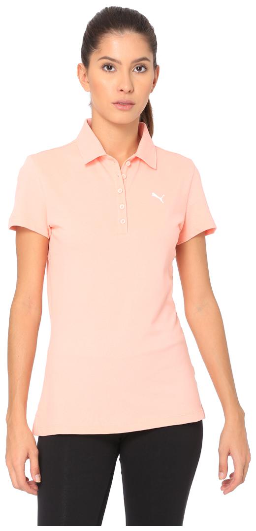

Puma Women Pink Regular fit Polo neck Cotton T shirt