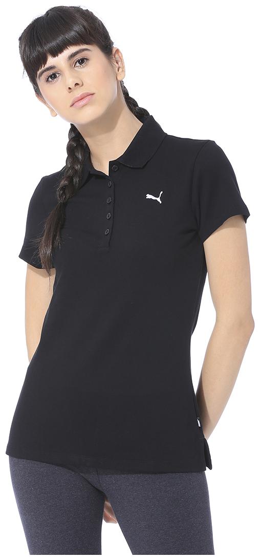 

Puma Women Black Regular fit Polo neck Cotton T shirt