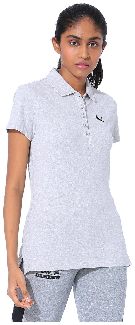 

Puma Women Grey Regular fit Polo neck Cotton T shirt