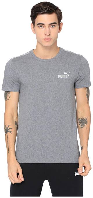 Puma Men Solid Cotton   Grey T shirt