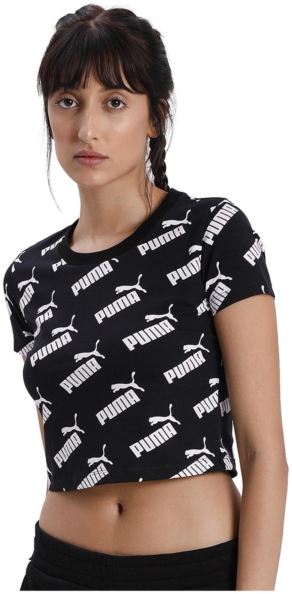 

Puma Women Black Regular fit Round neck Cotton T shirt