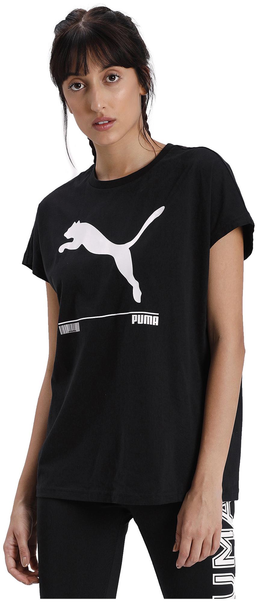

Puma Women Black Regular fit Round neck Cotton T shirt