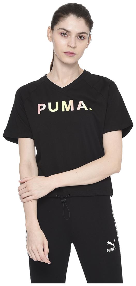 

Puma Women Black Regular fit V neck Cotton T shirt