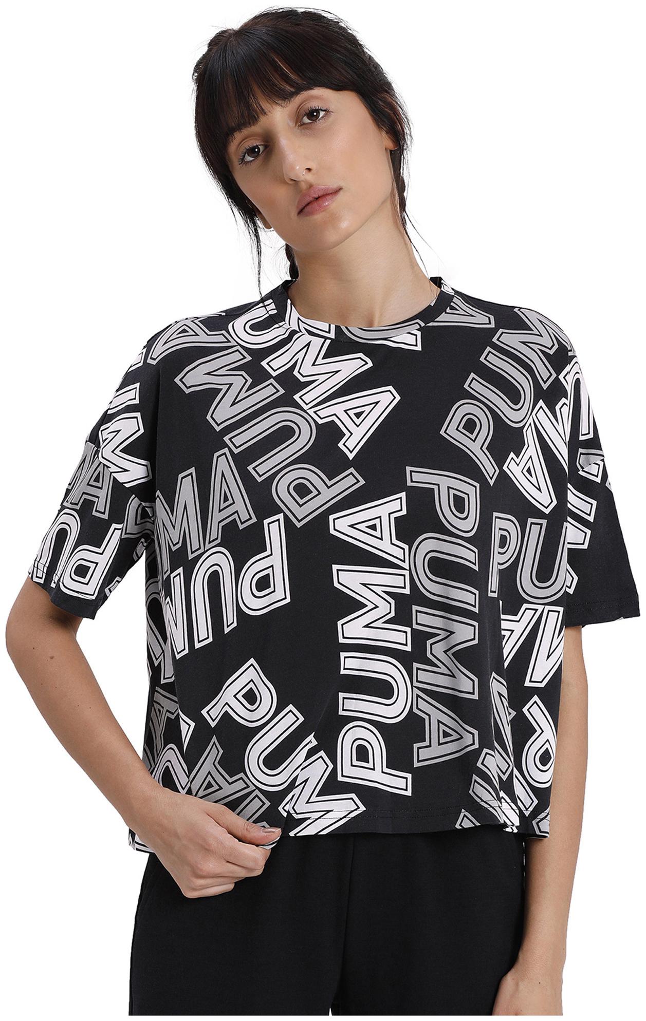 

Puma Women Black Regular fit Round neck Cotton T shirt