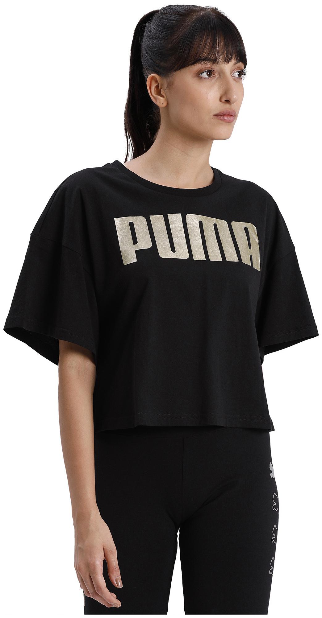 

Puma Women Black Regular fit Round neck Cotton T shirt